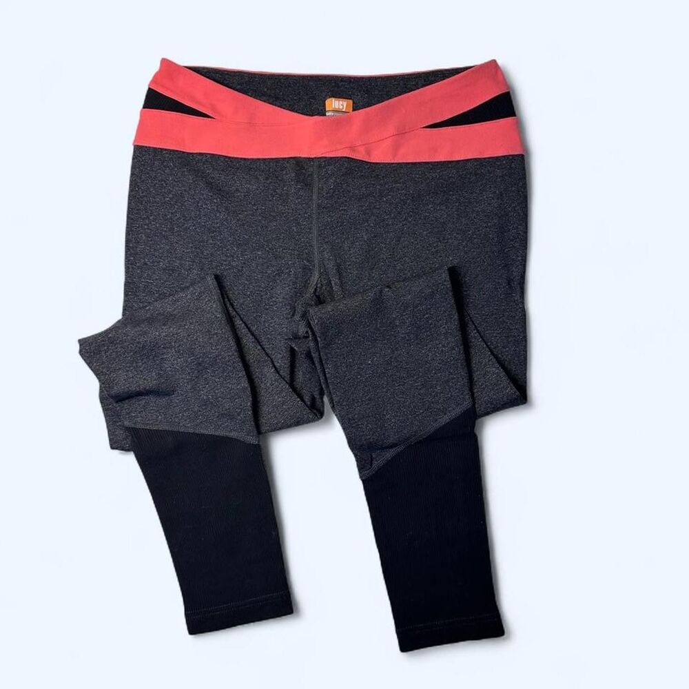 Lucy Activewear Black with Orange Colorblock Sculpt Leggings Size M